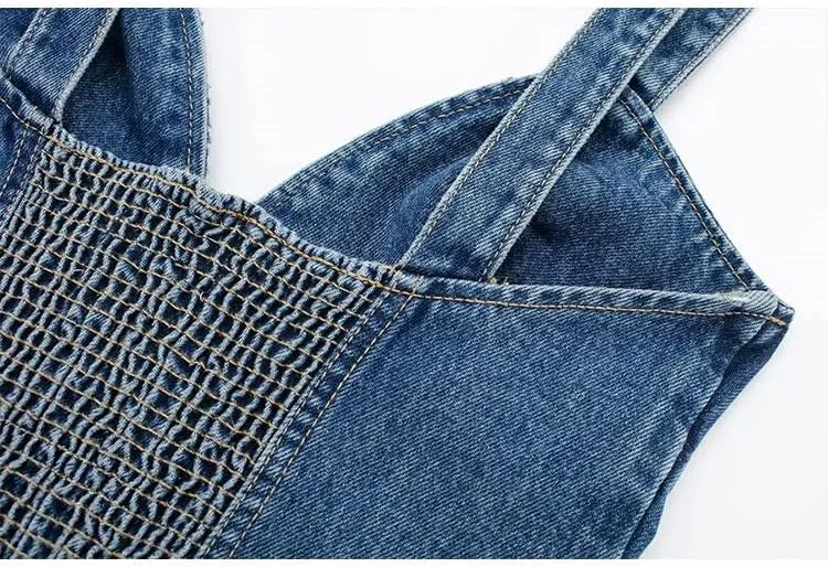 Womens Denim Crop Tops Sexy Off Shoulder Backless Slim Strappy Top Summer Bustier Denim Tank Tops