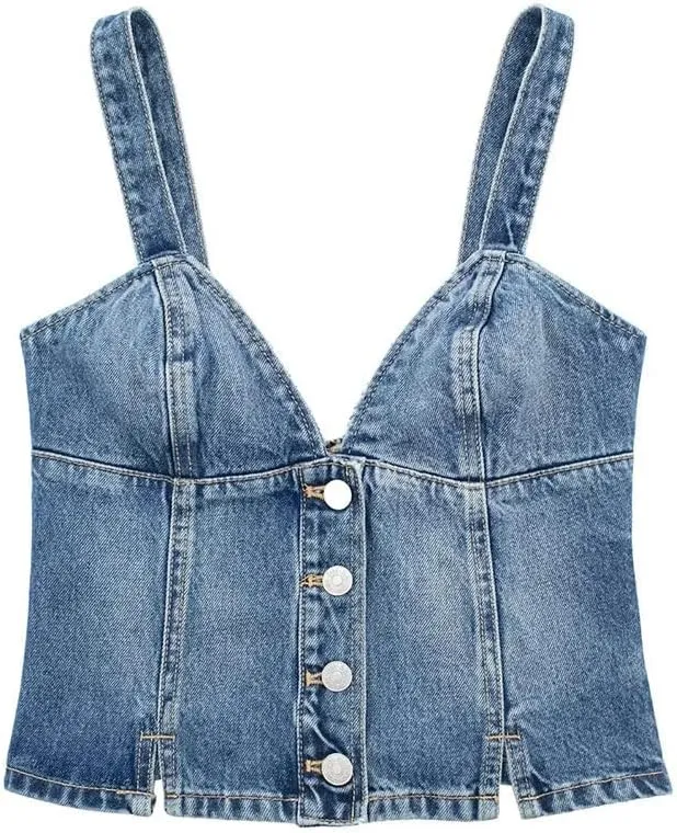 Womens Denim Crop Tops Sexy Off Shoulder Backless Slim Strappy Top Summer Bustier Denim Tank Tops