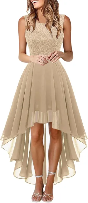 Womens Dresses Sleeveless Lace High Low Homecoming Dress Cocktail Prom Dresses 2025 Formal Wedding Guest Dresses