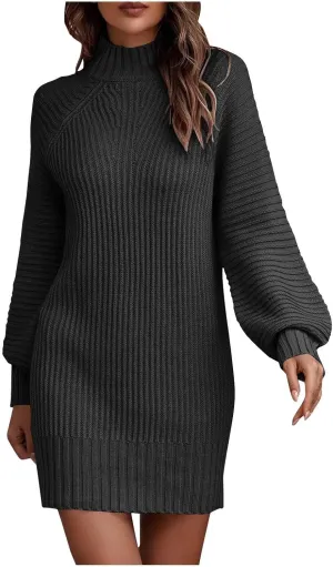 Womens Fall Casual Dresses Elegant 2024 Long Sleeve Sweater Dresses Knitted Pullover Crewneck Short Shift Dresses