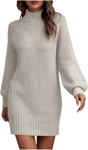 Womens Fall Casual Dresses Elegant 2024 Long Sleeve Sweater Dresses Knitted Pullover Crewneck Short Shift Dresses
