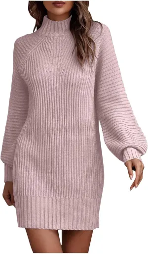Womens Fall Casual Dresses Elegant 2024 Long Sleeve Sweater Dresses Knitted Pullover Crewneck Short Shift Dresses
