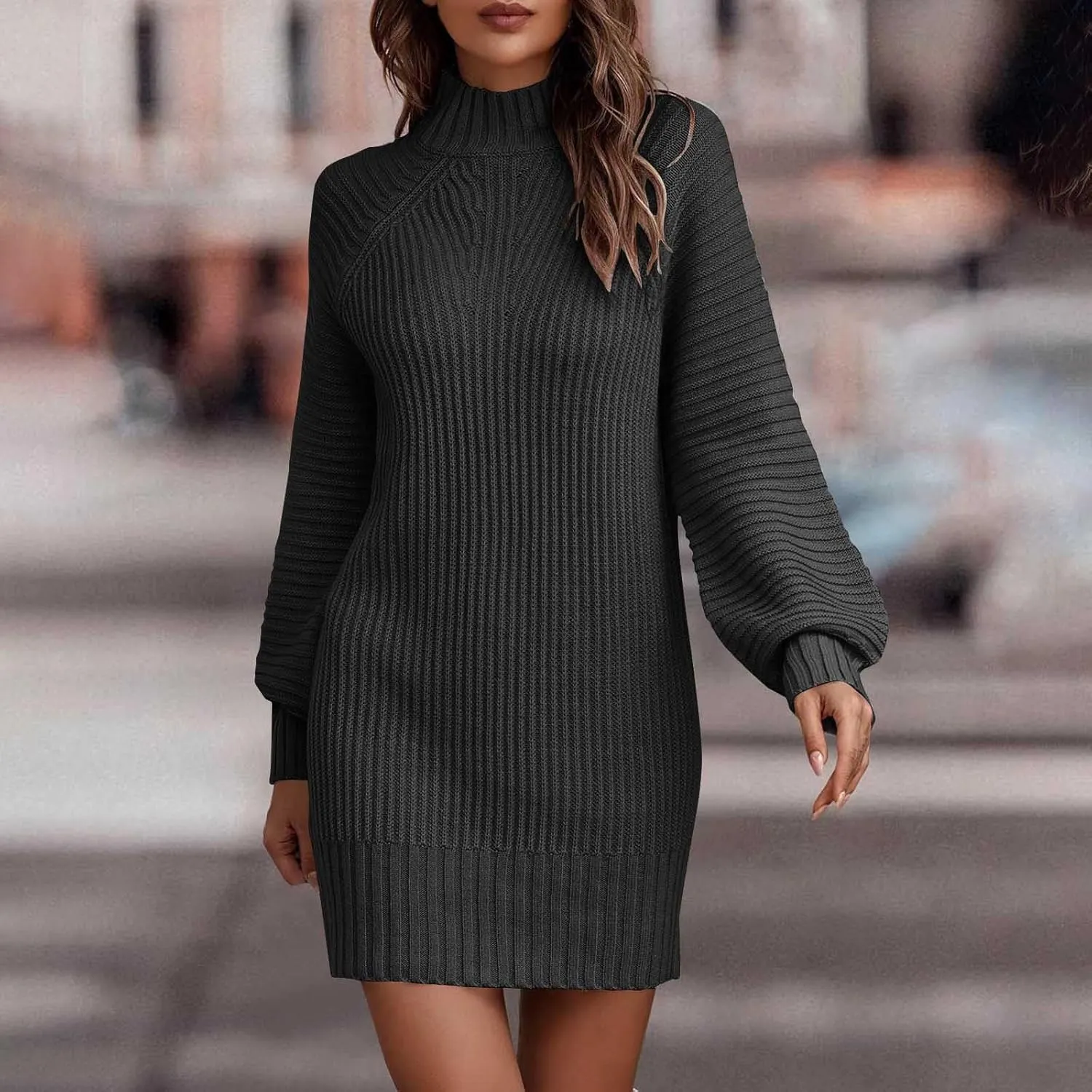 Womens Fall Casual Dresses Elegant 2024 Long Sleeve Sweater Dresses Knitted Pullover Crewneck Short Shift Dresses