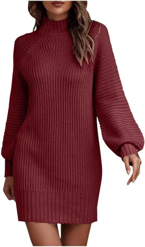Womens Fall Casual Dresses Elegant 2024 Long Sleeve Sweater Dresses Knitted Pullover Crewneck Short Shift Dresses