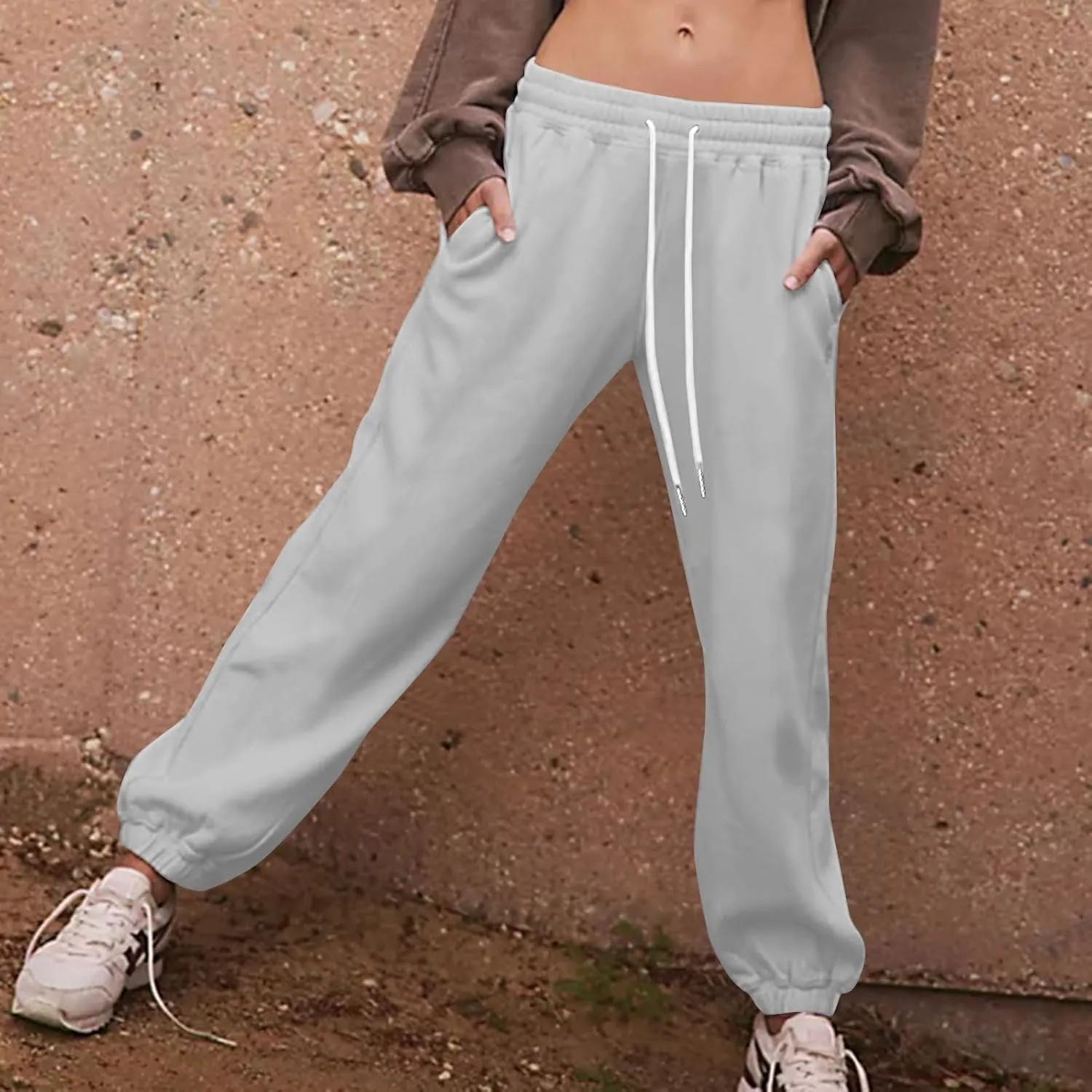 Women's Fall Sweatpants Fleece Lined Casual Pants Drawstring Jogger Pants High Waisted Baggy Pants Comfy Lounge Pants