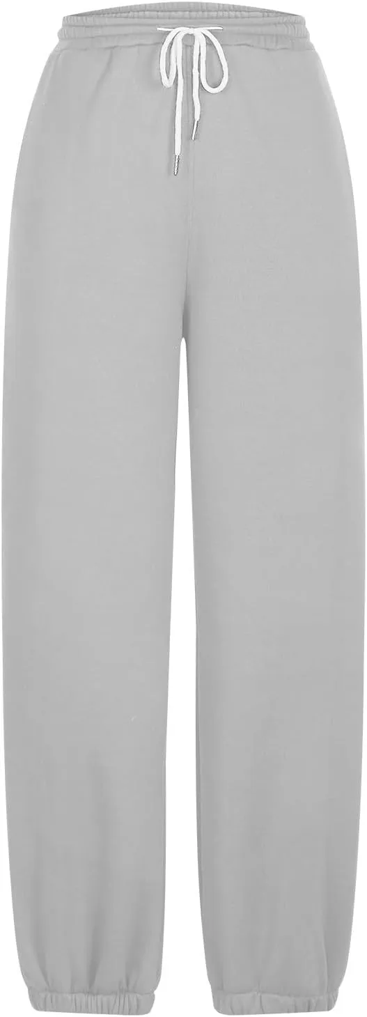 Women's Fall Sweatpants Fleece Lined Casual Pants Drawstring Jogger Pants High Waisted Baggy Pants Comfy Lounge Pants