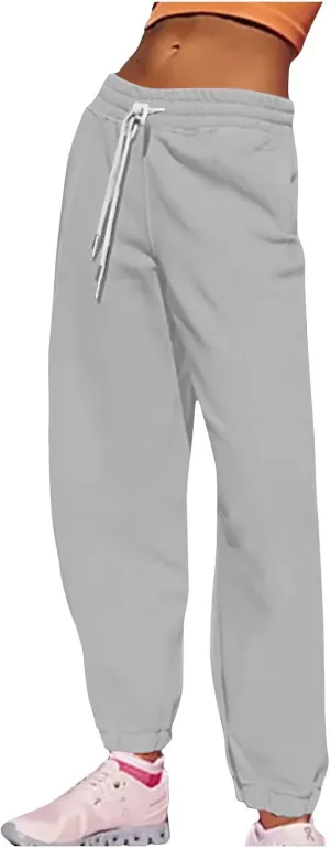 Women's Fall Sweatpants Fleece Lined Casual Pants Drawstring Jogger Pants High Waisted Baggy Pants Comfy Lounge Pants