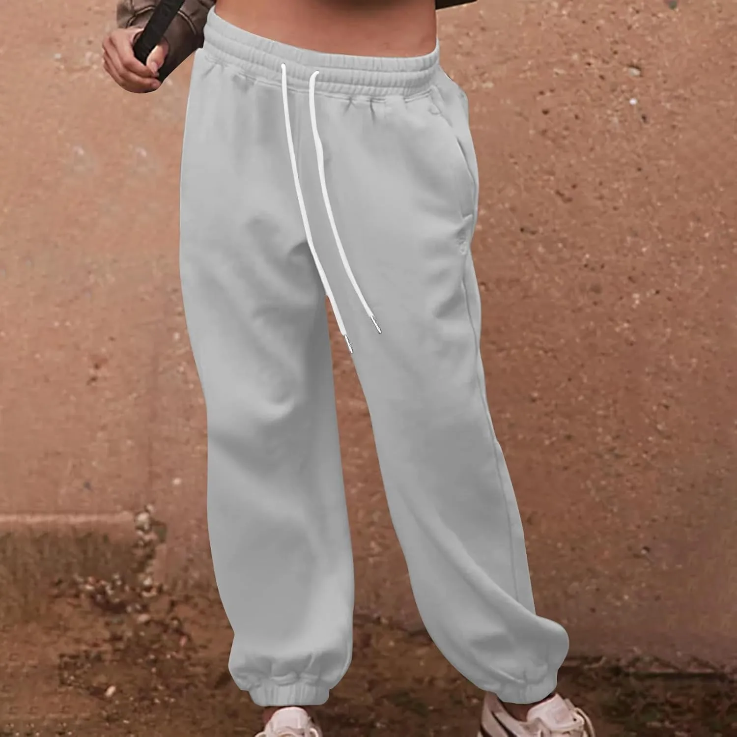 Women's Fall Sweatpants Fleece Lined Casual Pants Drawstring Jogger Pants High Waisted Baggy Pants Comfy Lounge Pants