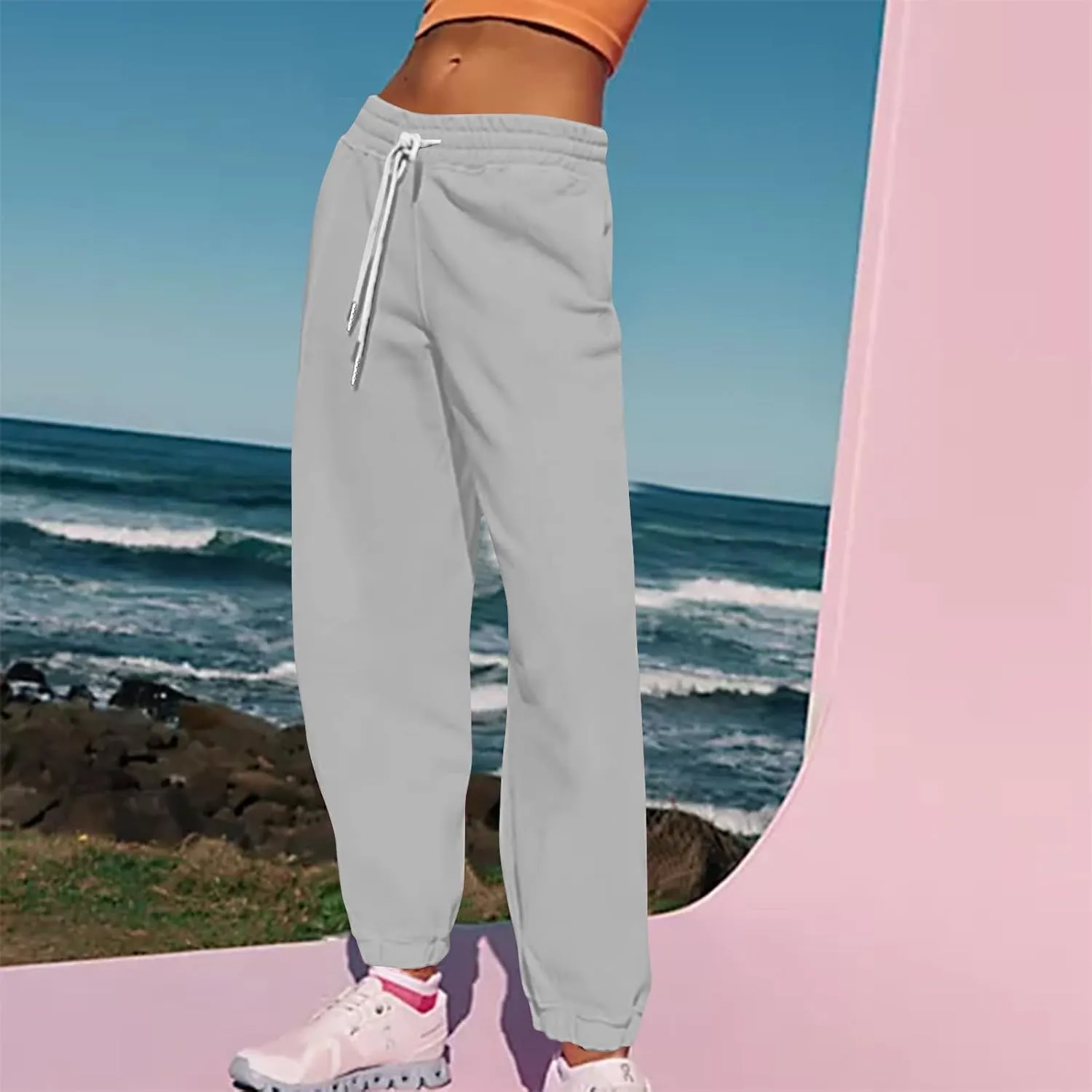Women's Fall Sweatpants Fleece Lined Casual Pants Drawstring Jogger Pants High Waisted Baggy Pants Comfy Lounge Pants