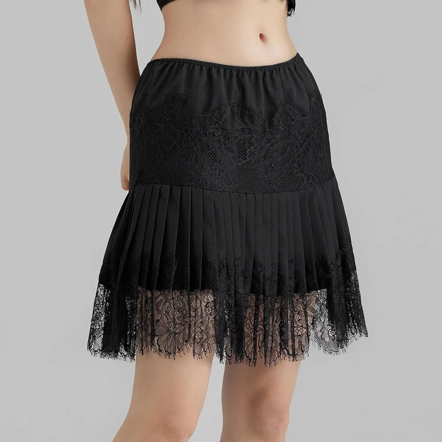 Women's Fashion Mini Skirts Mid-Rise Pleated Lace Skirts Spring Summer Casual Short Skirts