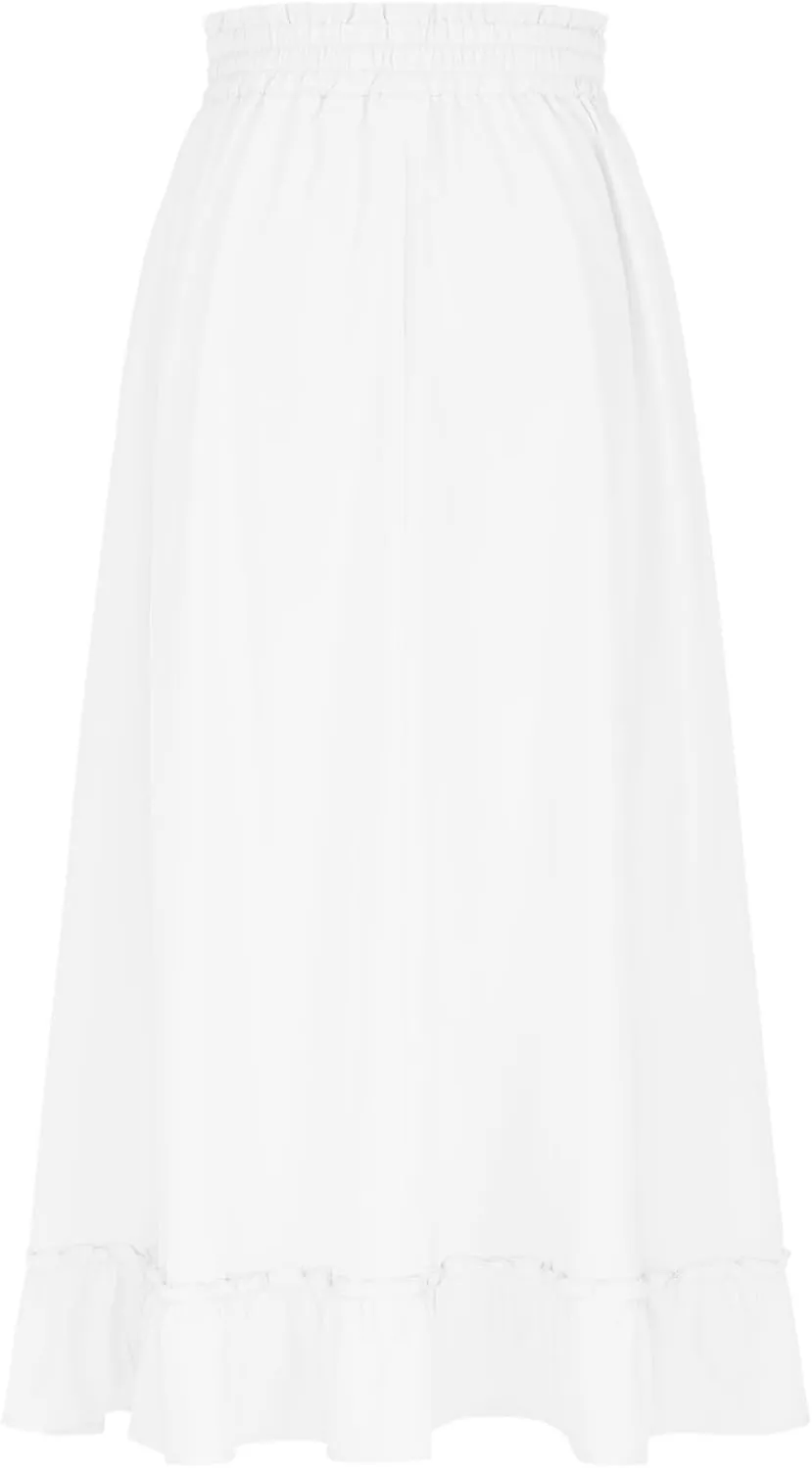 Womens Flowy Maxi Skirts Summer Dressy Drawstring Elastic High Rise Boho Long Skirt Pleated Hem Solid Color Skirts