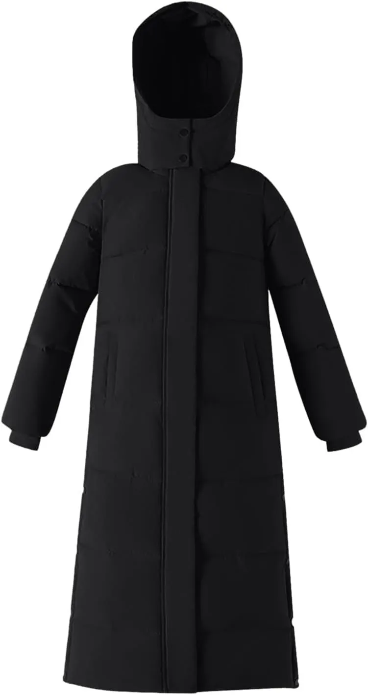 Women's Full Length Winter Warm Puffer Coats Side Split Stand Collar Down Jackets Windproof Outerwear with Pockets