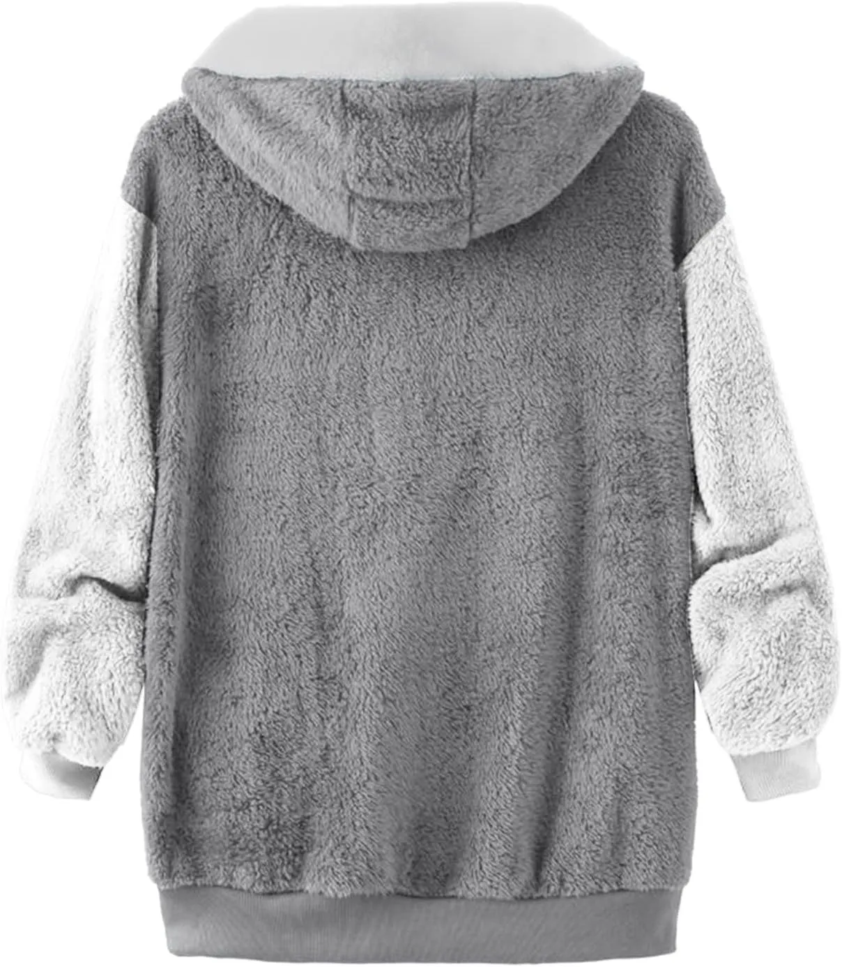 Womens Fuzzy Fleece Jacket Winter Warm Hooded Color Block Patchwork Coats Full Zip Sherpa Outerwear with Pockets