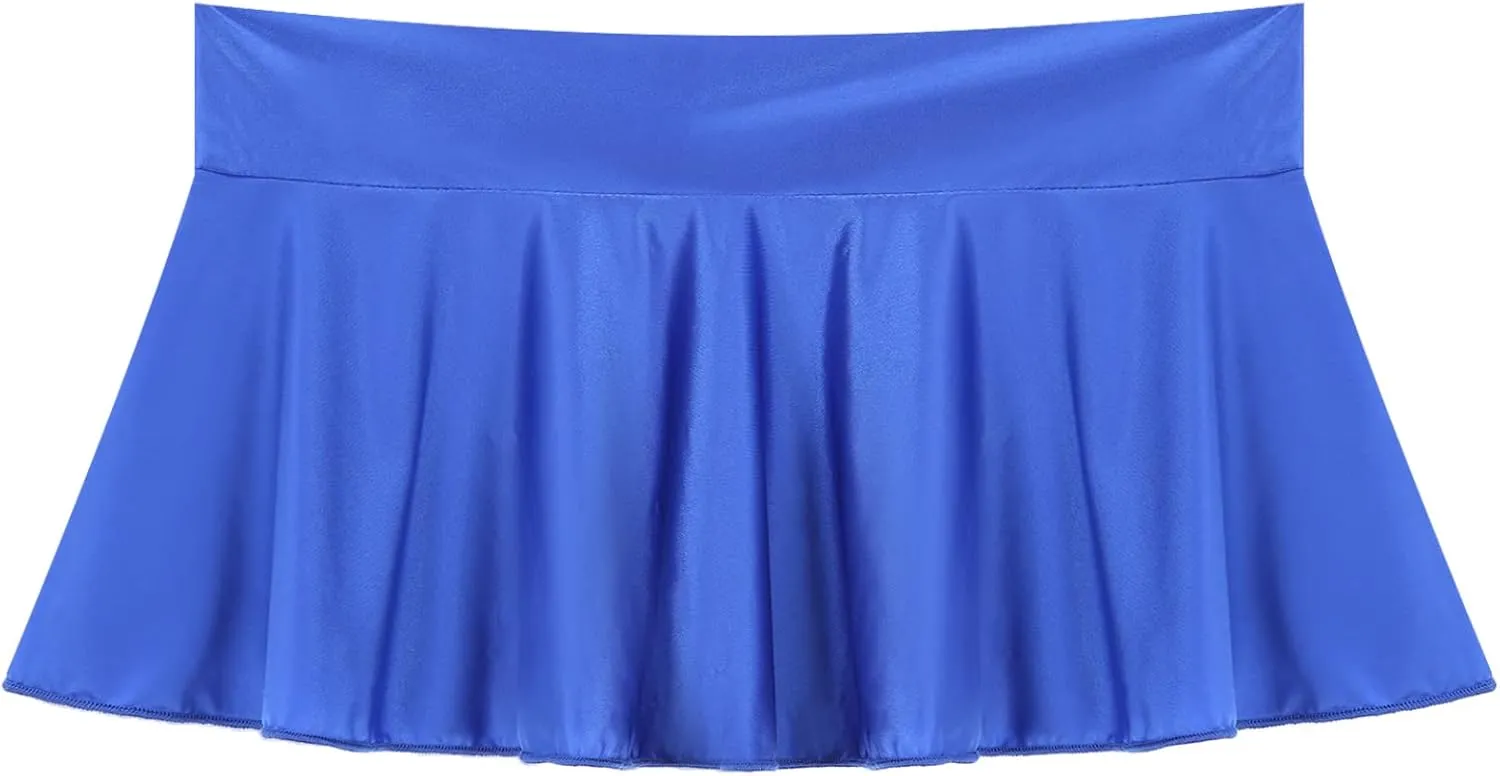 Women's Glossy Oil Low Rise Ruffled Skirts Pleated Mini Skirt Rave Bikini Bottoms