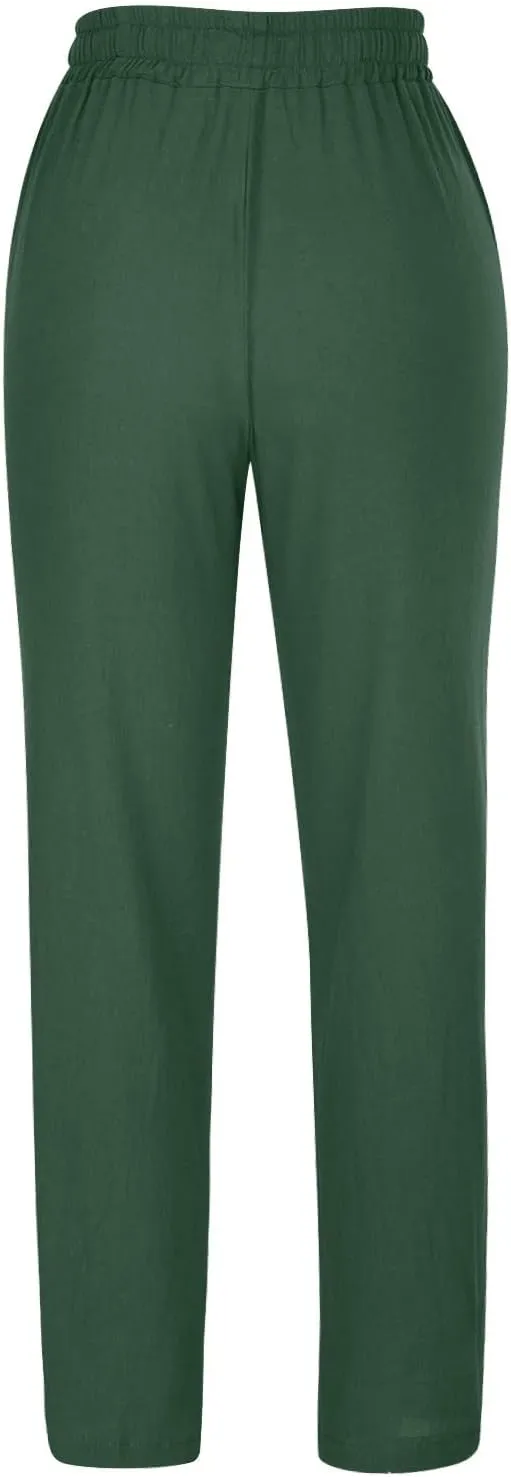 Women's High Waisted Linen Pants Casual Summer Pants Plus Size Lounge Pants Lightweight Comfy Pants Drawstring Trouser