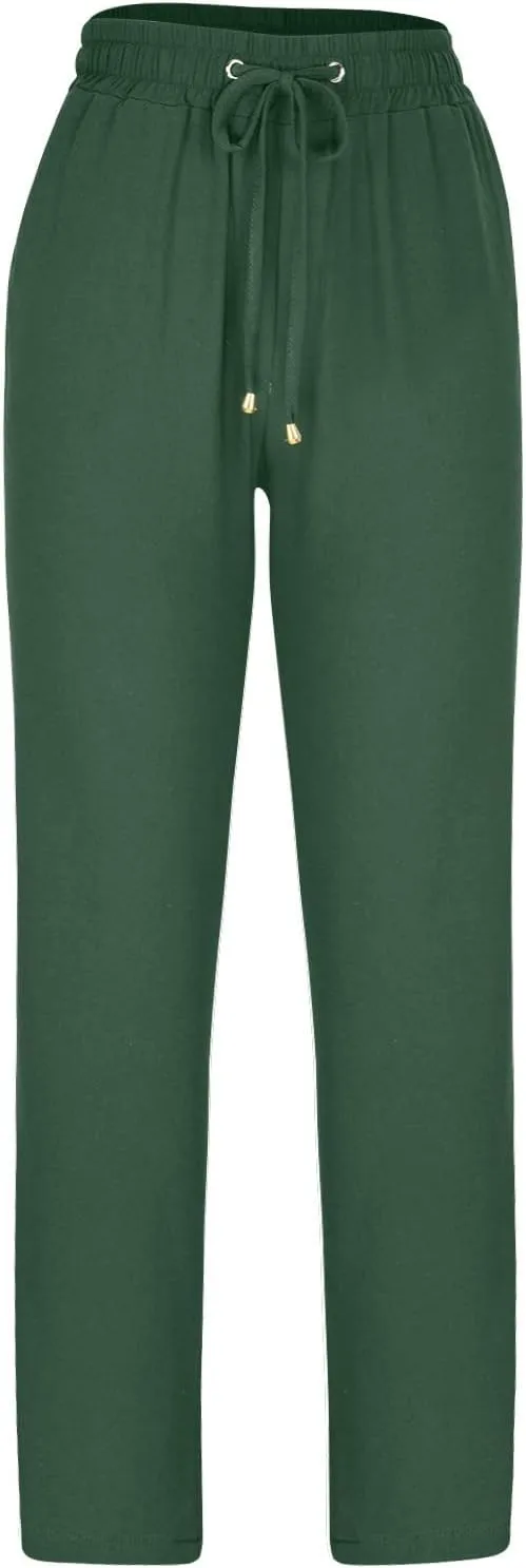 Women's High Waisted Linen Pants Casual Summer Pants Plus Size Lounge Pants Lightweight Comfy Pants Drawstring Trouser