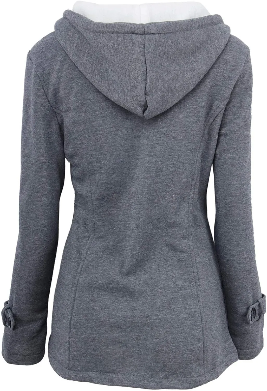 Womens Horn Button Fleece Jacket Hooded Sherpa Lined Coats Classic Fashion Winter Thicken Warm Pea Coat Parkas Outwear