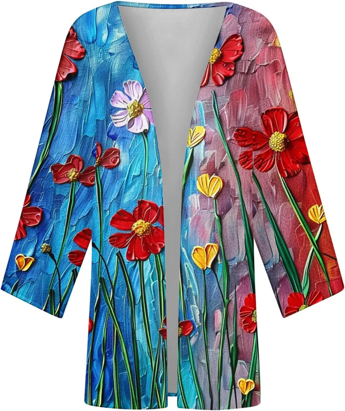 Women's Kimono Cardigan Floral Print Beach Cover Ups 3/4 Sleeve Boho Casual Open Front Tops Hawaii Vacation Outfits