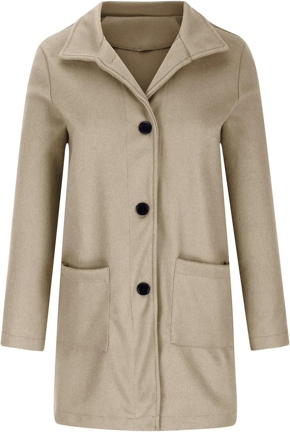 Women's Lapel Collar Single Breasted Fall Winter Warm Coats Wool Blend Pea Coats Casual Solid Color Mid Long Outerwear