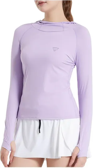 Womens Lightweight Sun Protection Hoodie Thumb Holes Long Sleeve Breathable Stretch Hiking Shirts for Running Outdoor Workout