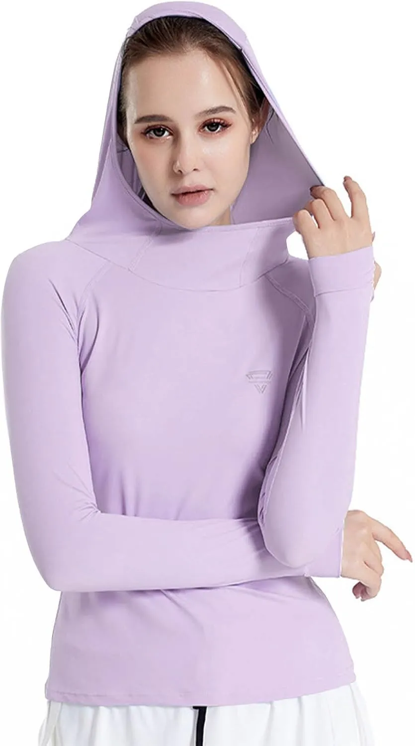 Womens Lightweight Sun Protection Hoodie Thumb Holes Long Sleeve Breathable Stretch Hiking Shirts for Running Outdoor Workout