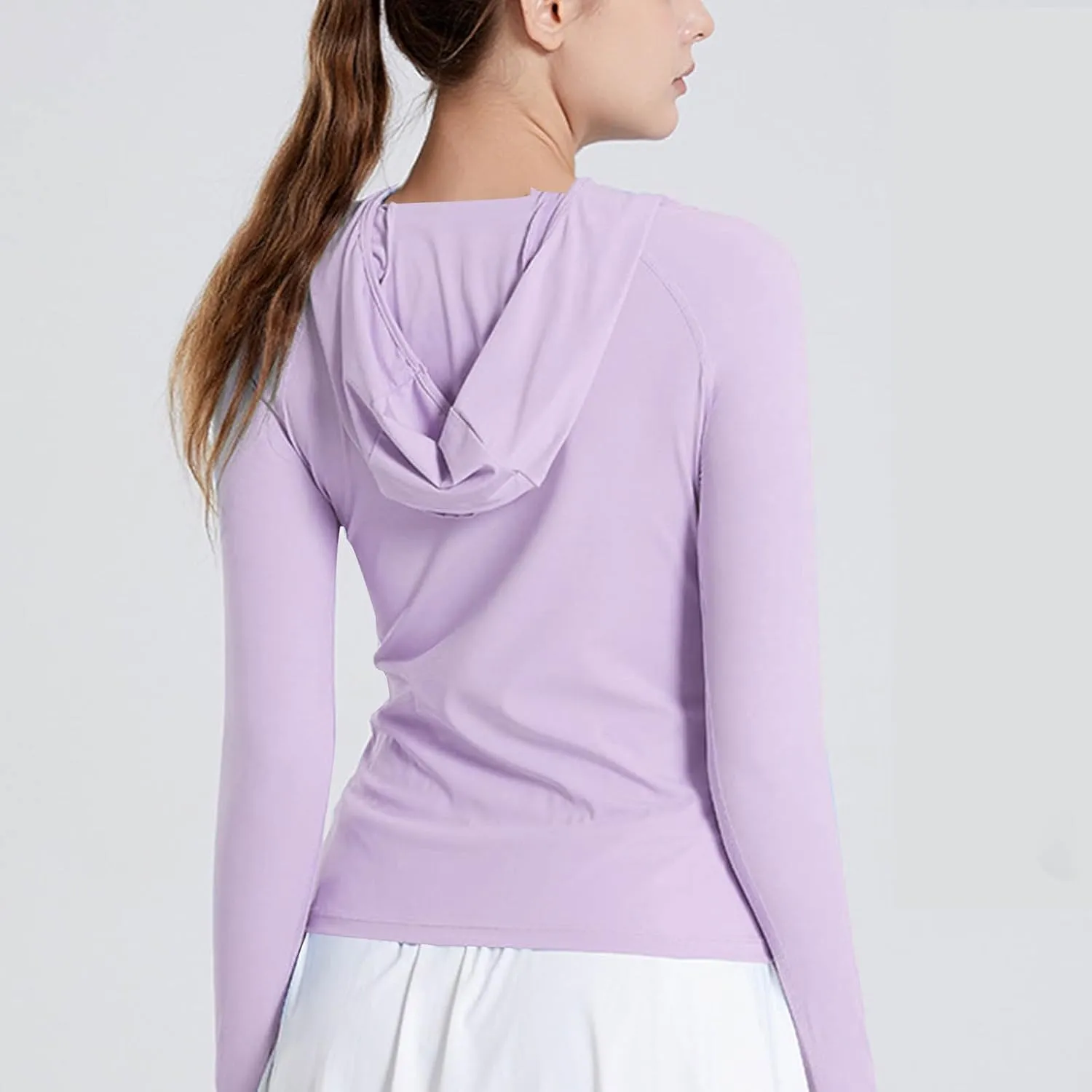 Womens Lightweight Sun Protection Hoodie Thumb Holes Long Sleeve Breathable Stretch Hiking Shirts for Running Outdoor Workout