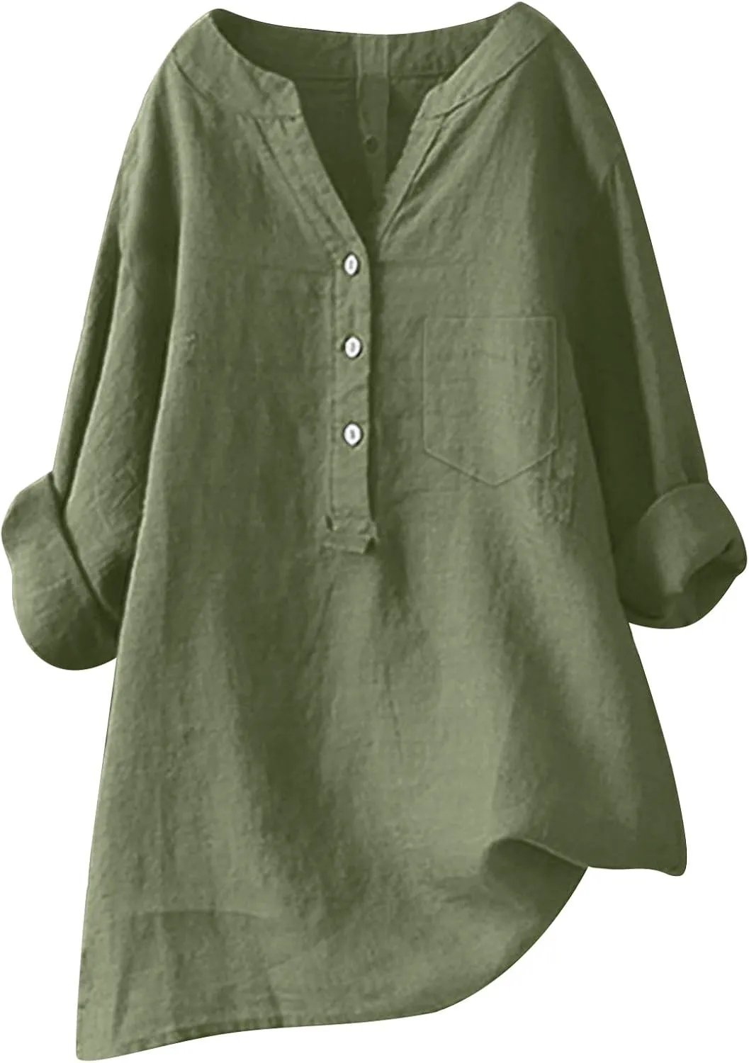 Women's Linen Button Down Shirts V Neck Short Sleeve Tshirts Light Weight Plain Blouses Casual Loose Fit Tunic Tops