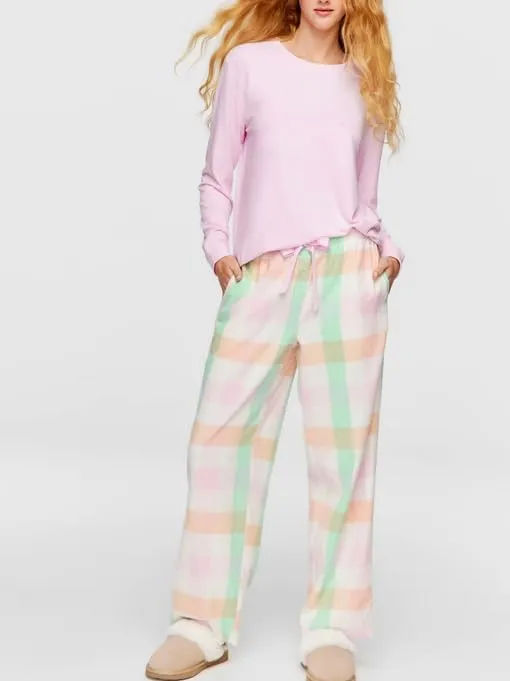 Womens Lounge Bowknot Tie Gingham Pajama Pants Preppy Plaid Sleep Pj Pants Cut Out Side Slit Aesthetic Long Pants