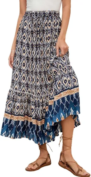 Women's Midi Summer Skirts Boho Flowy Swing A-Line Flowy Skirt 2025 Casual Elastic Waist Tiered Cotton Long Skort Trendy