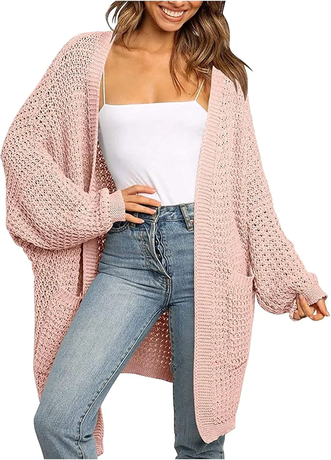 Women's Open Front Cozy Sweater Long Sleeve Chunky Knit Cardigan Coat Fashion Sweaters Outerwear with Pockets 2023