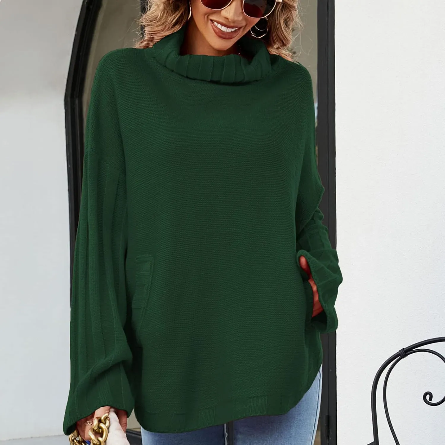 Women's Oversized Sweater Tops Long Sleeve Turtleneck Knit Jumper Solid Loose Dressy Pullover Blouse Tunic Tops