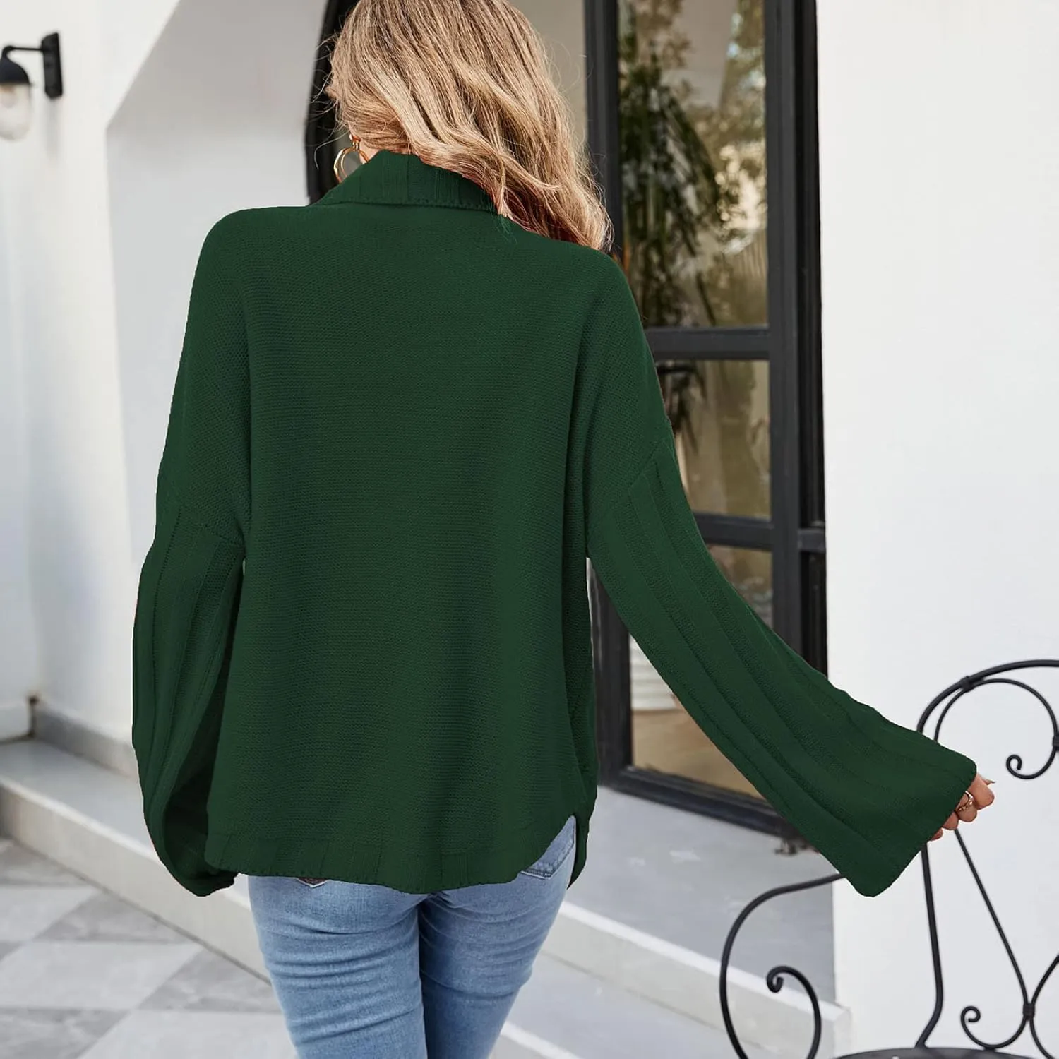 Women's Oversized Sweater Tops Long Sleeve Turtleneck Knit Jumper Solid Loose Dressy Pullover Blouse Tunic Tops