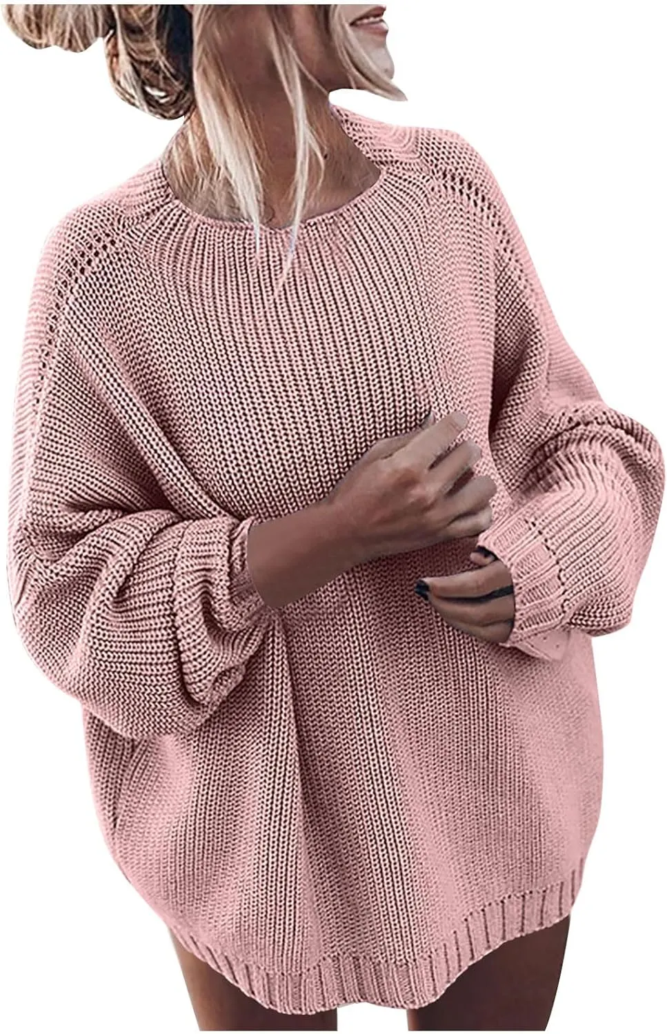 Womens Oversized Sweaters Crewneck Long Batwing Sleeve Chunky Ribbed Knit Pullover Tops Loose Knit Sweater Tops