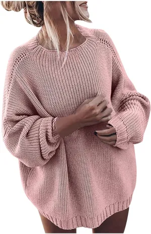 Womens Oversized Sweaters Crewneck Long Batwing Sleeve Chunky Ribbed Knit Pullover Tops Loose Knit Sweater Tops