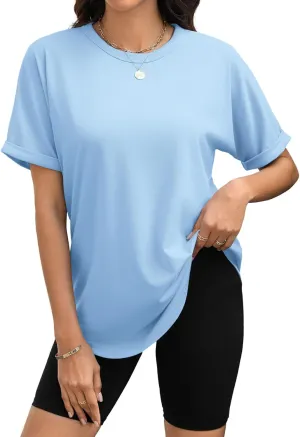 Womens Oversized T Shirts Business Casual Shirt Crewneck Short Sleeve Tops Loose Fitting Fashion Workout Tops Trendy