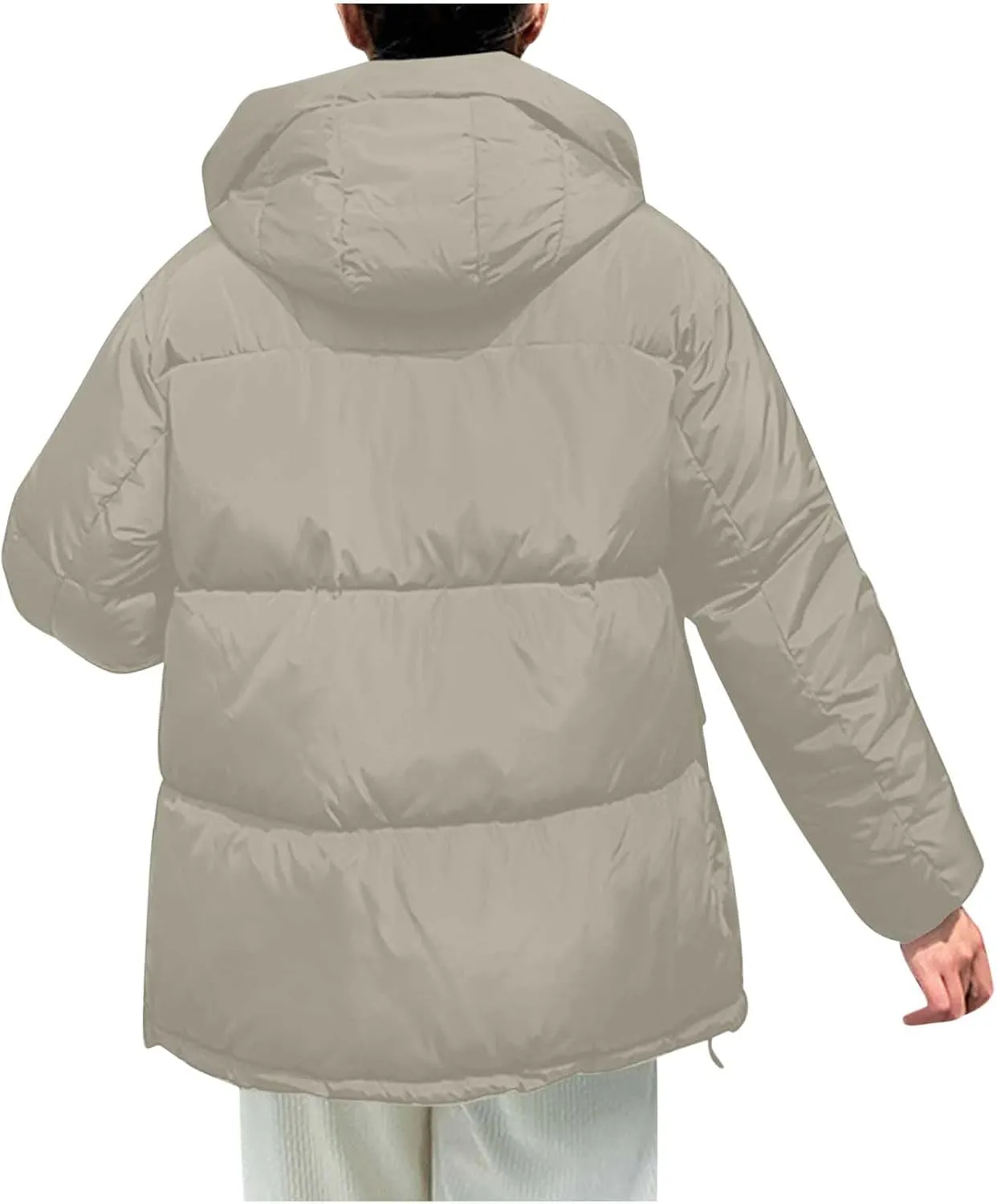 Womens Oversized Thick Down Jacket Long Sleeve Solid Color Hooded Outerwear 2024 Winter Fashion Warm Puffer Coat