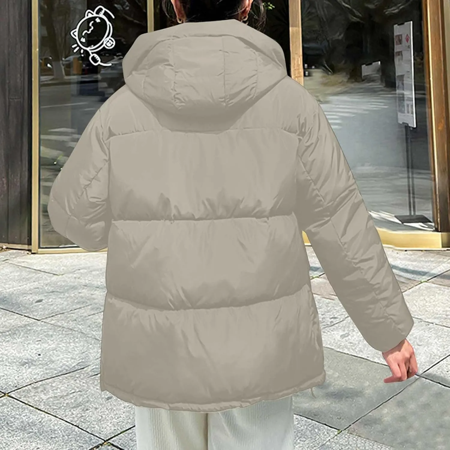 Womens Oversized Thick Down Jacket Long Sleeve Solid Color Hooded Outerwear 2024 Winter Fashion Warm Puffer Coat