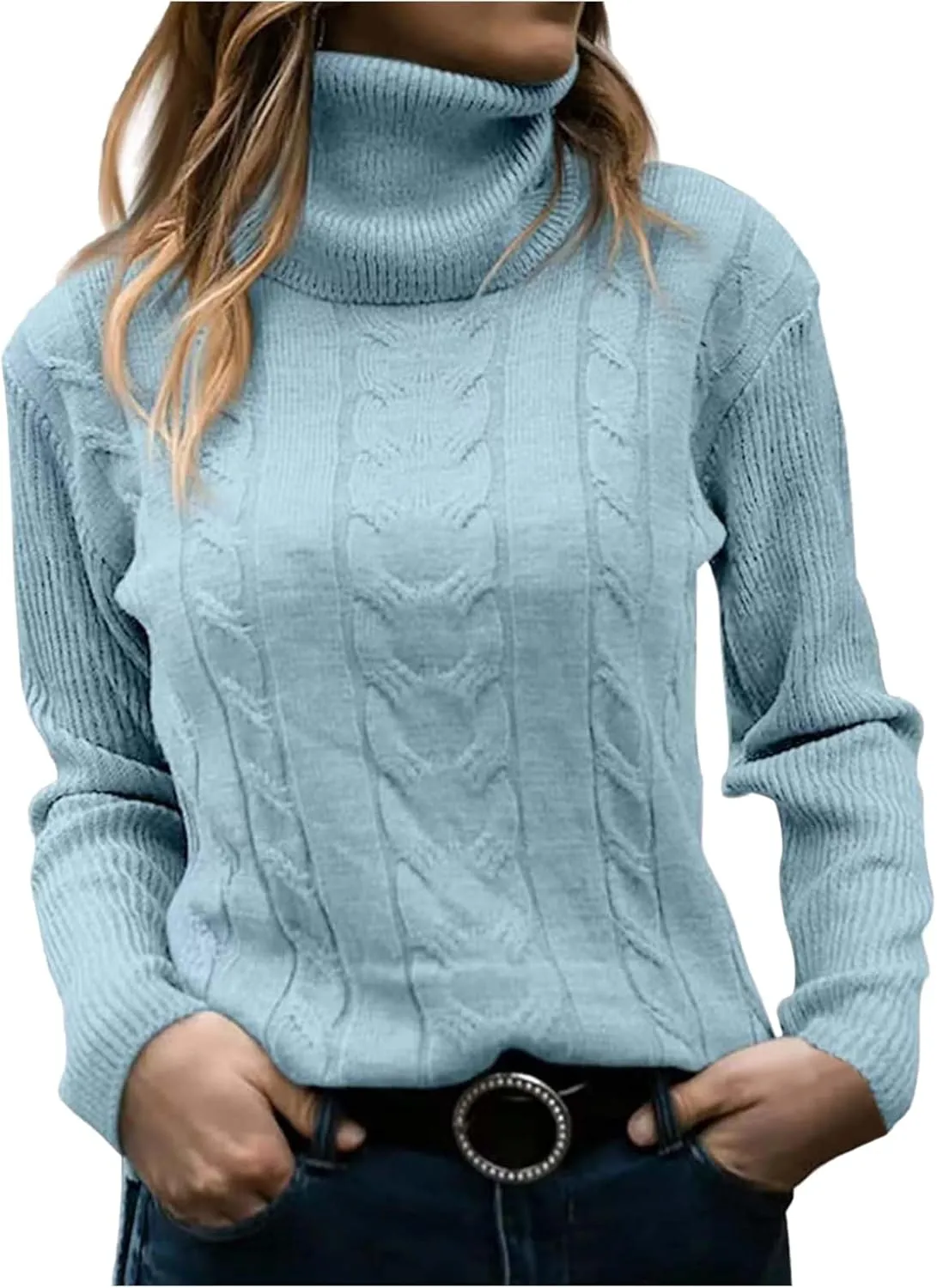 Womens Oversized Turtleneck Pullover Sweater Casual Cable Knit Long Sleeve Pullover Tops Cozy Baggy Knit Sweater Tops
