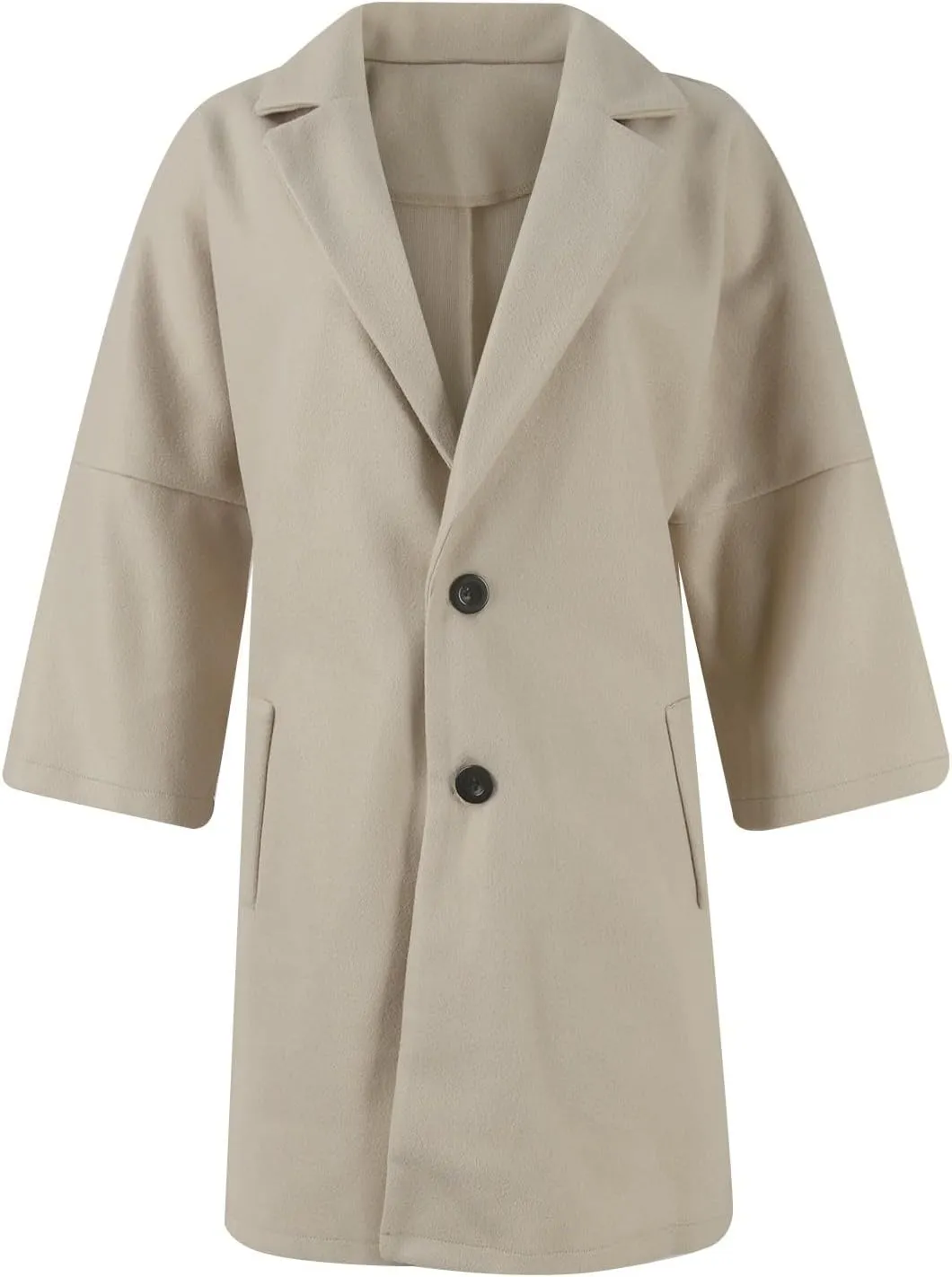 Womens Pea Coats Trendy Button 3/4 Sleeve Wool Coats Double Breasted Lapel Collar Coats with Pockets