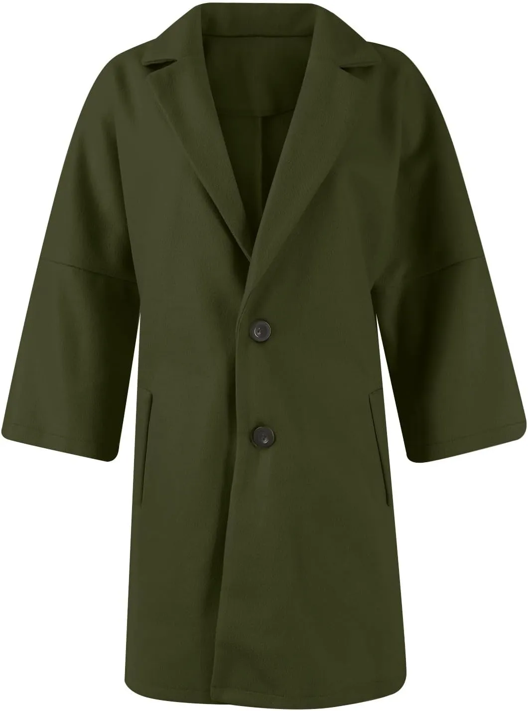 Womens Pea Coats Trendy Button 3/4 Sleeve Wool Coats Double Breasted Lapel Collar Coats with Pockets