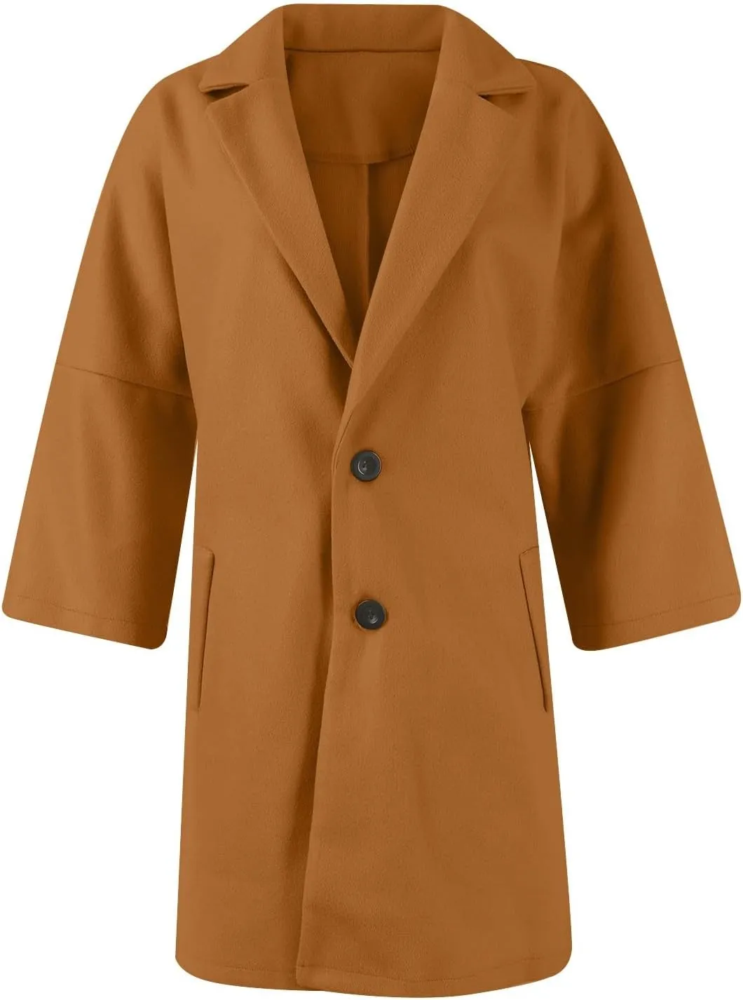 Womens Pea Coats Trendy Button 3/4 Sleeve Wool Coats Double Breasted Lapel Collar Coats with Pockets