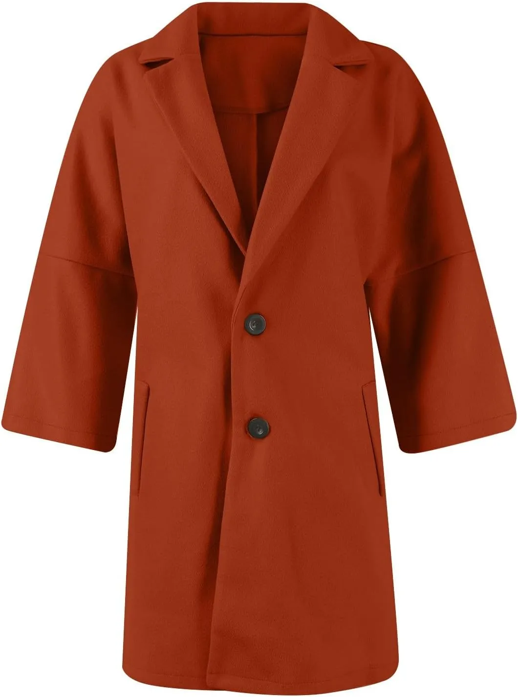 Womens Pea Coats Trendy Button 3/4 Sleeve Wool Coats Double Breasted Lapel Collar Coats with Pockets