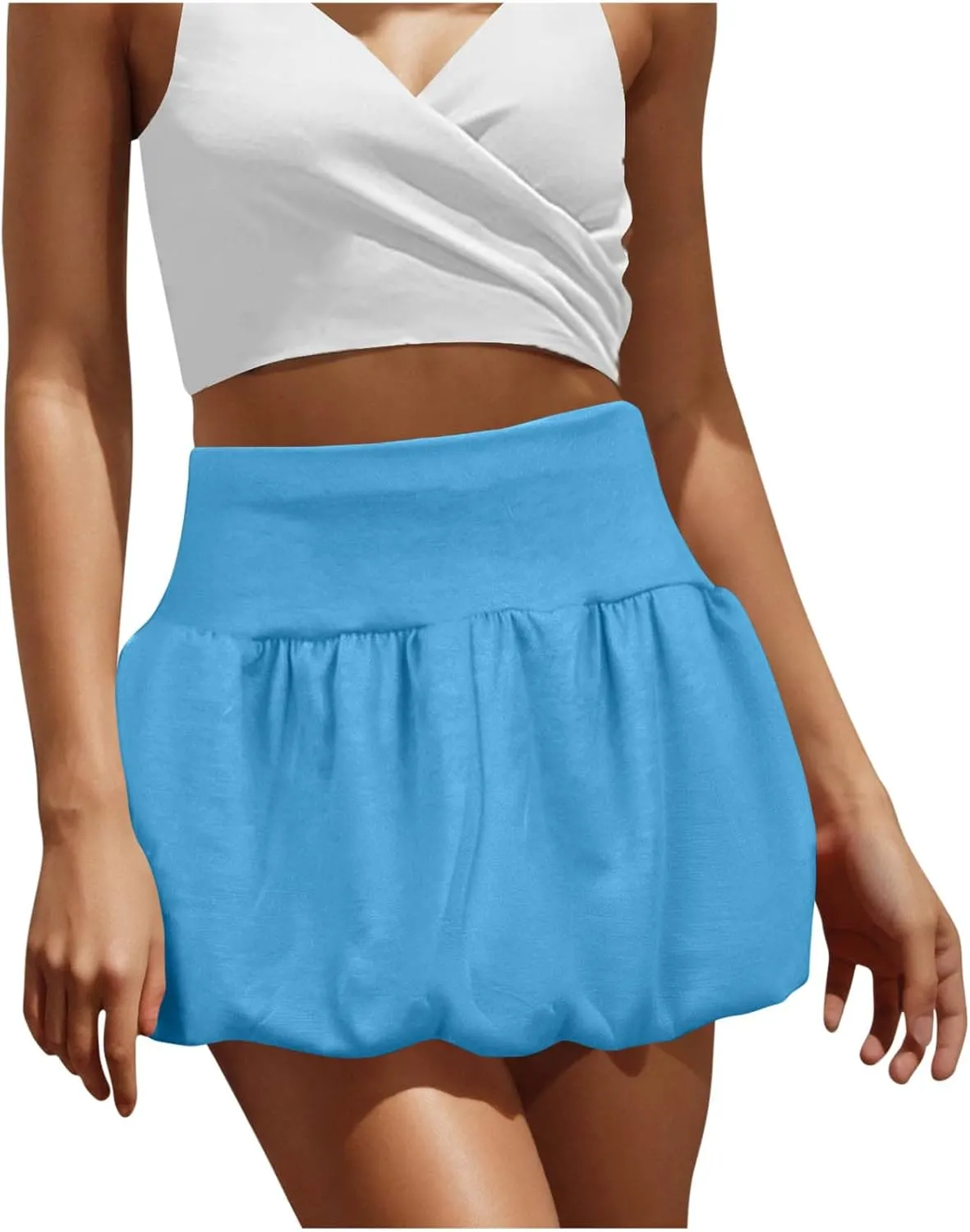 Womens Pleated Bubble Skirt Y2K Elastic High Waisted Puffy Mini Skirts 2025 Summer Casual Streetwear Athletic Dress