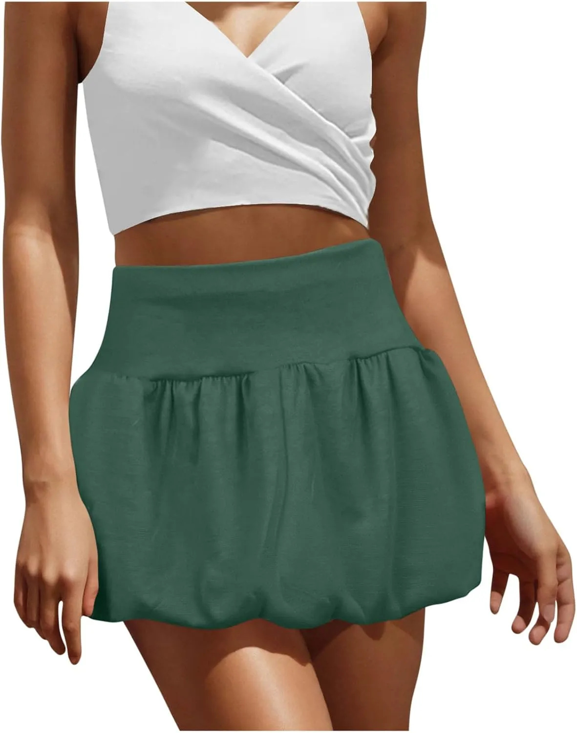 Womens Pleated Bubble Skirt Y2K Elastic High Waisted Puffy Mini Skirts 2025 Summer Casual Streetwear Athletic Dress