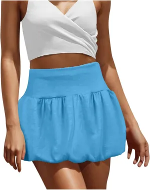 Womens Pleated Bubble Skirt Y2K Elastic High Waisted Puffy Mini Skirts 2025 Summer Casual Streetwear Athletic Dress