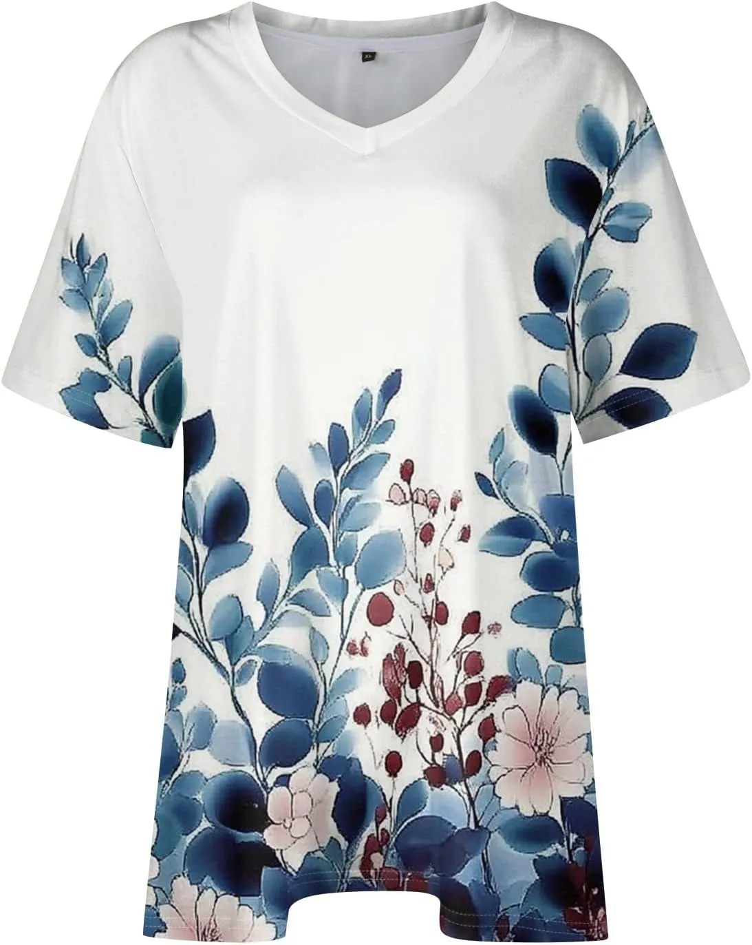 Womens Plus Size V Neck T Shirts 2025 Summer Short Sleeve Tee Blouses Casual Loose Fit Cotton Tunic Tops Floral Print