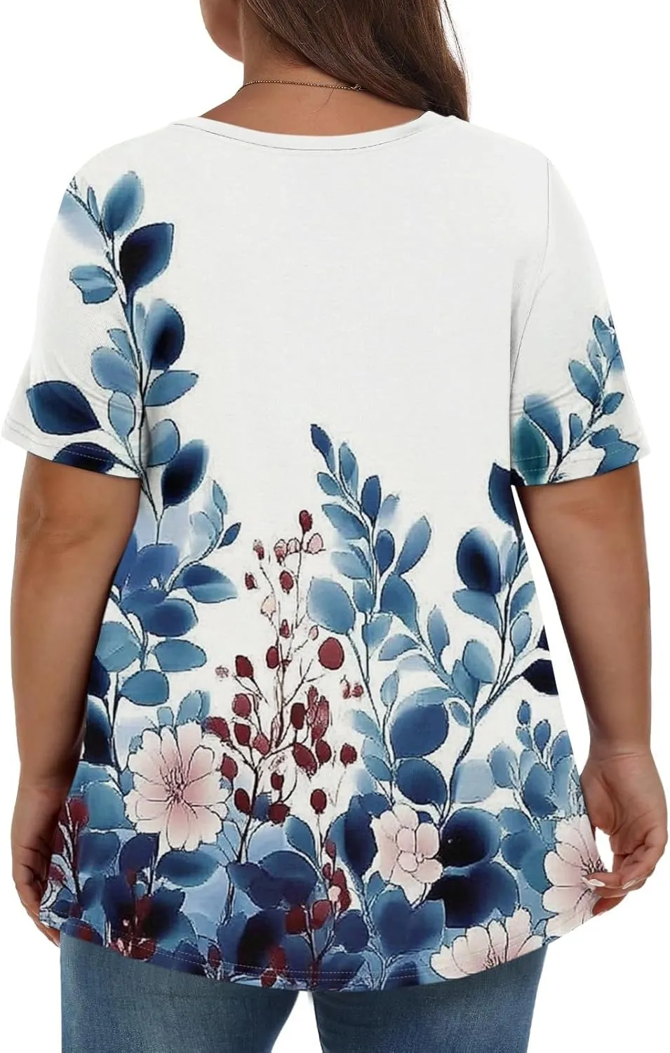 Womens Plus Size V Neck T Shirts 2025 Summer Short Sleeve Tee Blouses Casual Loose Fit Cotton Tunic Tops Floral Print