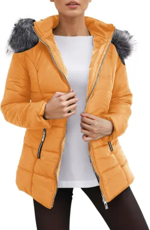 Womens Puffer Jacket with Hood Trendy Street Down Coat Casual Thickened Warm Quilted Outwear Loose Zip Up Pocket Coats