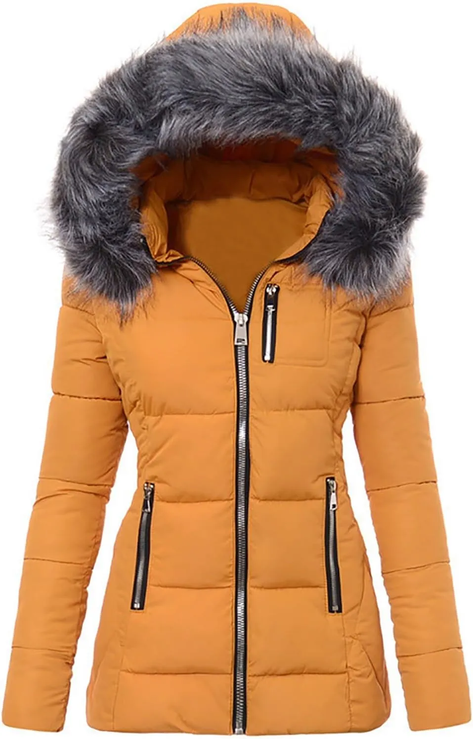 Womens Puffer Jacket with Hood Trendy Street Down Coat Casual Thickened Warm Quilted Outwear Loose Zip Up Pocket Coats