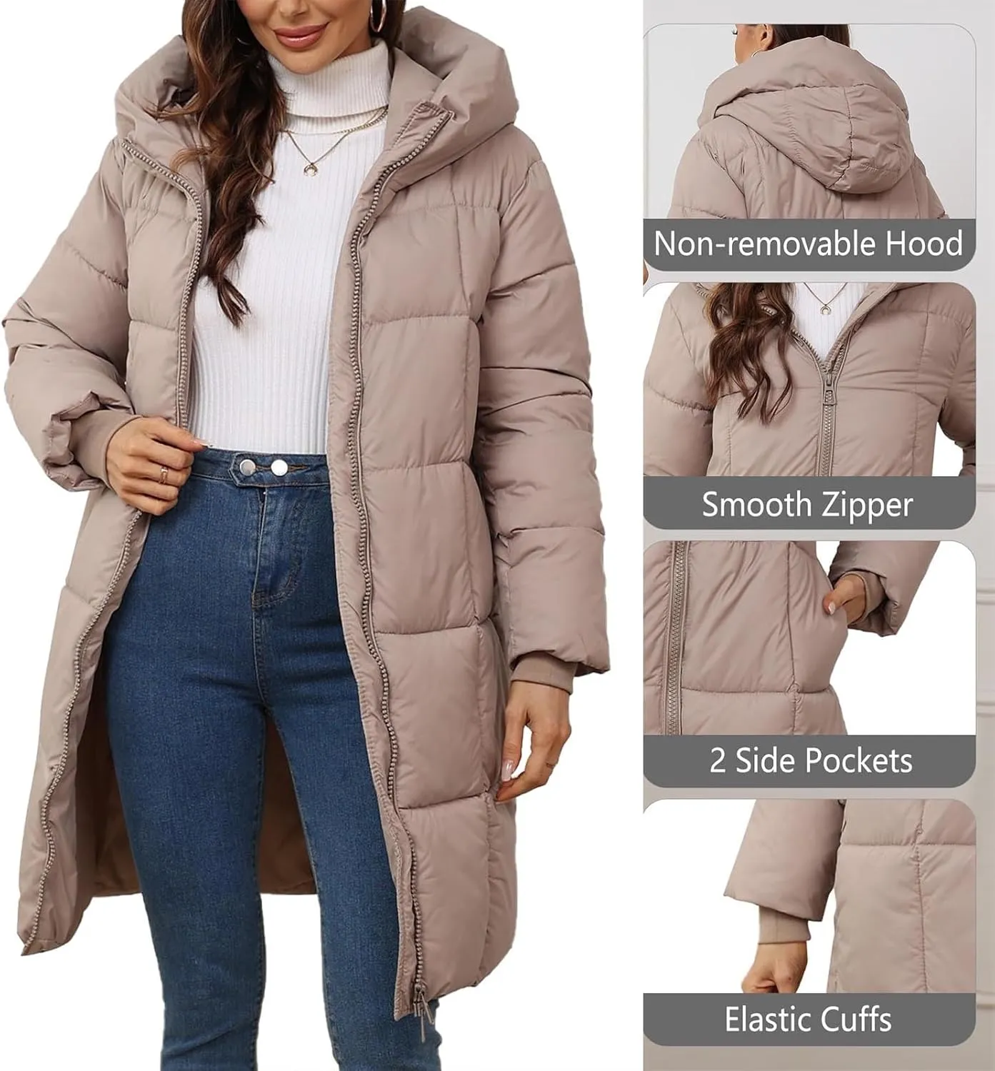 Women's Puffer Parka Jacket Quilted Outerwear Outerwear Jackets Winter Warm Hooded Snow Coats